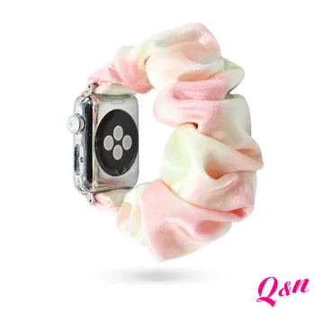 Pink og Gul Tie Dye Velvet Apple Ur Scrunchies Band,38/40 mm,42/44mm for Apple-Ur,Elastisk Stof Apple Ur Rem,