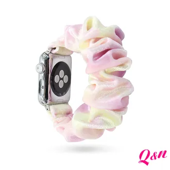Pink og Gul Tie Dye Velvet Apple Ur Scrunchies Band,38/40 mm,42/44mm for Apple-Ur,Elastisk Stof Apple Ur Rem,
