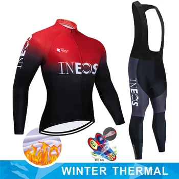 Team INOES Varm 2020 Vinter termisk fleece Cykling Tøj mænds Jersey passer til udendørs ridning cykel, MTB tøj 19D Bib Pants sæt