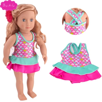 18 tommer Pige dukker, Tøj, 2-farve print badedragt Backless kjole Amerikanske nyfødte badetøj Baby legetøj passer 43 cm baby doll c749