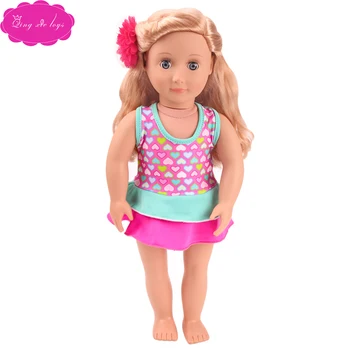 18 tommer Pige dukker, Tøj, 2-farve print badedragt Backless kjole Amerikanske nyfødte badetøj Baby legetøj passer 43 cm baby doll c749