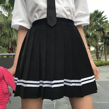 XS-5XL 2 Nye Farve Sommeren Preppy Stil Mini Kvinder Nederdel med Høj Talje Stribet Plisseret Nederdel Sailor Navy Cosplay Uniform Nederdel