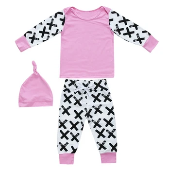 3Pcs Spædbarn Baby Kid Tøj med Lange Ærmer T-Shirt Tops+Bukser+Hat, Tøj Sat til 0-24M
