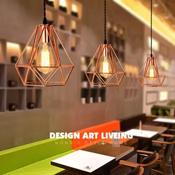 Moderne Nordisk metal-LED pendel Industriel vintage plating rosa guld birdcage kreative hængende lampe restaurant stue