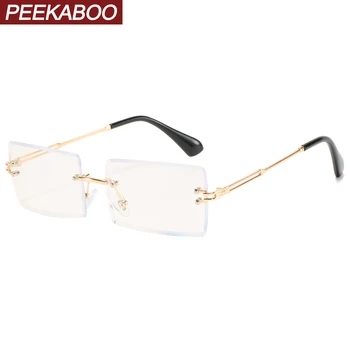 Peekaboo kvinder uindfattede briller rektangulære guld med klar linse ladeis retro briller til mænd rammeløse gaver til fødselsdag vinter