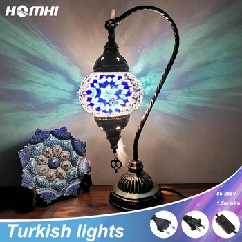 Bedside bord lampe tyrkisk lamper mosaik glas Farve soveværelse mellemøsten, Tyrkiet lys art deco-marrakech marokkanske blå krystal