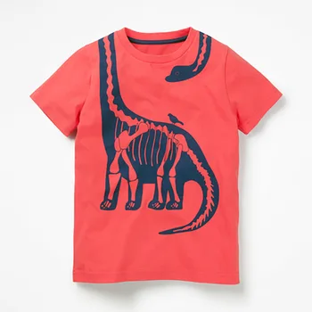 Lidt Maven Nye Sommer Kids Tøj Kort O-hals Rød Cool Dinosaur Skeletter Strikket Søde Bomuld Kvalitet Drenge Casual t-shirt