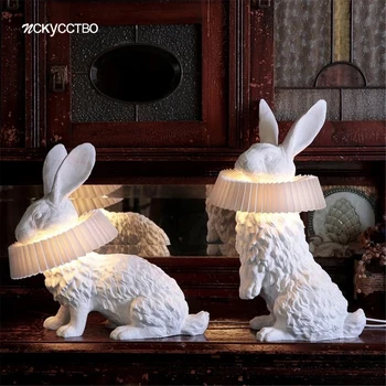 Nordisk Harpiks Kanin Tørklæde Led Bordlampe Børn Soveværelse Sengen Armatur Art Deco-Stue Lys Kreative Desktop Dekoration