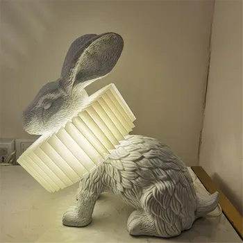 Nordisk Harpiks Kanin Tørklæde Led Bordlampe Børn Soveværelse Sengen Armatur Art Deco-Stue Lys Kreative Desktop Dekoration