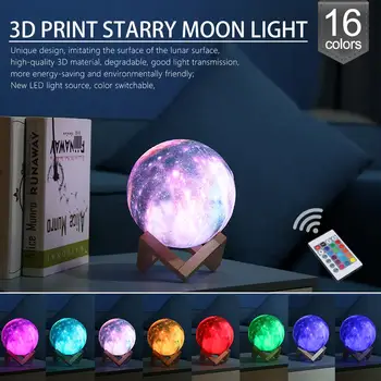 Nye Ankomst USB-Led Nat Lys 3D-Print Stjernede Moon Lamp Farverige Ændre Touch Hjem Indretning, Kreative Gave Galaxy Lampe Dropshipping
