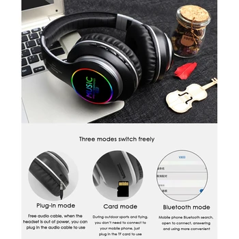 Bluetooth-Hovedtelefoner,Bluetooth 5.0 Headset med Farverige Lys, Kalder Funktionen,Musik Headset Bilaterale Stereo Hovedtelefon