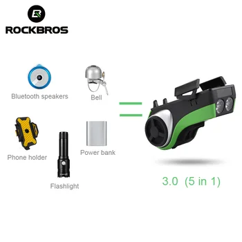 ROCKBROS Vandtæt 5 i 1 Cykel Computer, Telefon Holder Bluetooth Audio MP3-Afspiller Højttaler 4400mAh Power Bank Bell Bike Light