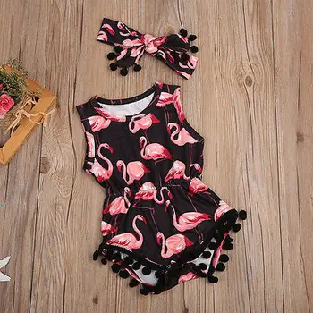 2018 Nyfødte Spædbarn Baby Piger Romper Flamingo Udskrive Et Stykke Pullover Sunsuit Outfits 0-24M