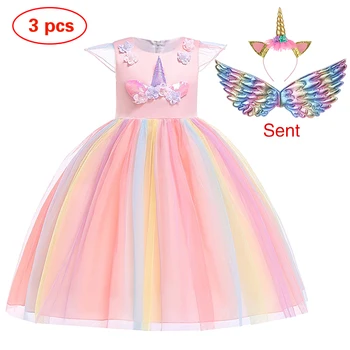 Ny Pige Rainbow Unicorn Dress Halloween Fest, Fødselsdag Tutu Kjole Festival Ydeevne Blomst Pige Bryllup Kjole Baby Tøj