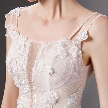 SL-6086 spaghetti-stropper blonder, perler backless enkel brudekjole 2019