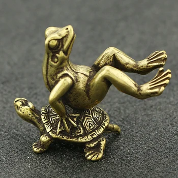 Solid Messing Frog Skildpadde Figur Mini-Statue Røgelse Brænder Ornament Bruser Indretning dyr bordet vedhæng dekoration