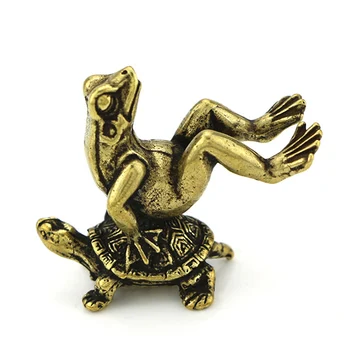 Solid Messing Frog Skildpadde Figur Mini-Statue Røgelse Brænder Ornament Bruser Indretning dyr bordet vedhæng dekoration