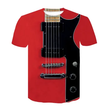 Ny Musik Guitar 3d-Print Mode Korte Ærmer 3d-T-shirt Mænd er Kvinder er T-shirt Psykedelisk Orkester Tøj Mønster Top