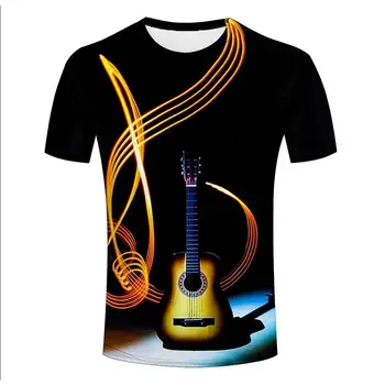 Ny Musik Guitar 3d-Print Mode Korte Ærmer 3d-T-shirt Mænd er Kvinder er T-shirt Psykedelisk Orkester Tøj Mønster Top