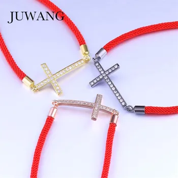 JUWANG Trendy Religiøse Jesus Kristne Kors Charm Rød/Grå/Sort Reb Armbånd til Kvinde, Pige Cubic Zircon Armbånd Smykker