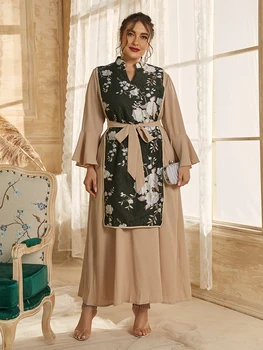 2021 Abaya Lang Foråret Dame Damer Kjoler Butterfly Ærme Stort Plus Size Mode, Elegante Syninger Maxi Kjole