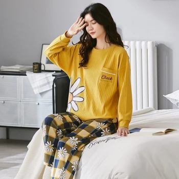 MELIFLE Efterår Mode koreanske Silke Pyjamas Sæt til Kvinder, Bomuld, Satin Atoff Hjem Nattøj Vinter Varm Blød Kawaii Nattøj