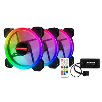 3-pack LED Ventilator RGB-120mm 12V W/ Fjernbetjening til Computeren Sag PC CPU 4PIN RGB-Support-ID-KØLING 4 Linjer