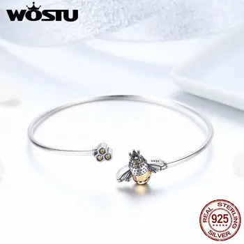 WOSTU 925 Sterling Sølv Hot Sell Bee Glitter Kæde Armbånd Til Kvinder, Oprindelige Armbånd Mode Smykker Bryllup Gave FIB104