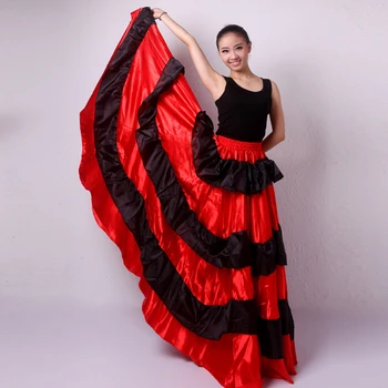 Lange Flamenco Nederdele Kvinder Rød spansk Tøj Tyrefægtning Festival Sigøjner Nederdel udførelsesfasen Ballroom Dans Kostumer DN3048