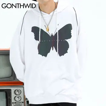 GONTHWID Laser Reflekterende Sommerfugl Print Hætteklædte Sweatshirts Herre Hip Hop Harajuku Casual Hættetrøjer 2020 Mode Pullover Toppe