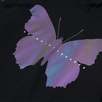 GONTHWID Laser Reflekterende Sommerfugl Print Hætteklædte Sweatshirts Herre Hip Hop Harajuku Casual Hættetrøjer 2020 Mode Pullover Toppe