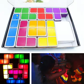DIY Tetris, Puslespil Lys Stabelbare LED bordlampe Constructible Blok Nat Lys 3D-Retro Spil Tower Lampe Baby Farverige Mursten Toy