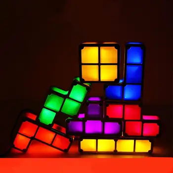 DIY Tetris, Puslespil Lys Stabelbare LED bordlampe Constructible Blok Nat Lys 3D-Retro Spil Tower Lampe Baby Farverige Mursten Toy