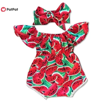 PatPat 2020 Nye Ankomst Sommer Baby Piger Vandmelon Print Bodysuit og Pandebånd Én Stykker babytøj