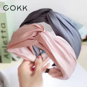 COKK Silke, Gaze Stof Solid Hairbands for Charmerende Kvinder Hår Hoop Girl Hår Tilbehør Garn Knyttede Hovedbøjle Vintage Boheme