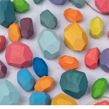 Byggesten Pædagogiske Børns Træ-Farvede Sten Jenga Toy Kreative Nordisk Stil Stabling Spil Rainbow Træ Legetøj Gi
