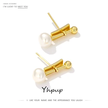Yhpup koreanske Trendy Naturlige Perler Stud Øreringe Kobber 16 K Charme Metal Statement Øreringe til Kvindelige Part Smykker Gave 2020