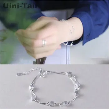 Uini-Hale hot nye 925 sterling sølv perle armbånd litterære små, friske tre-dimensionelle square dobbelt enkle smykker