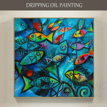 Kunstner Hånd-malet i Høj Kvalitet, Tropiske Fisk Acryl Maleri på Lærred Moderne Abstrakte Tropiske Fisk, Akryl, Maleri