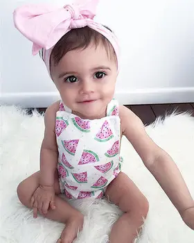 Nyfødte Barn Spædbarn Baby Pige Vandmelon Sparkedragt Uden Ærmer Buksedragt +Pandebånd Tøj Sunsuit Tøj