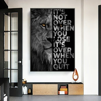 Black Lion med Inspirerende Ord Lærred Maleri Cuadros Plakater Udskrive Væg Kunst til stuen Hjem Indretning (Ingen Ramme)