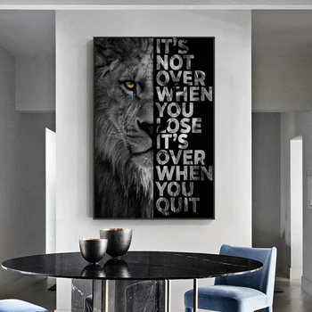 Black Lion med Inspirerende Ord Lærred Maleri Cuadros Plakater Udskrive Væg Kunst til stuen Hjem Indretning (Ingen Ramme)