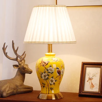 American Retro Keramik bordlampe til Soveværelse Stue arbejdsværelse Nye Kinesiske Stil, Dekorativ Lampe Bryllup sengelampe