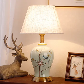 American Retro Keramik bordlampe til Soveværelse Stue arbejdsværelse Nye Kinesiske Stil, Dekorativ Lampe Bryllup sengelampe