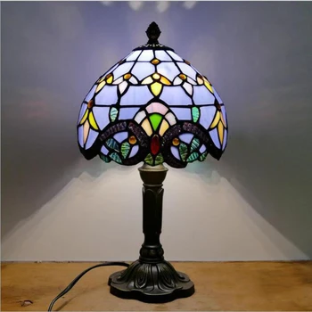 WOERFU Diffany Bord Lampe 20cm Resin Base E27 Soveværelse sengelampe Mode Retro bordlamper