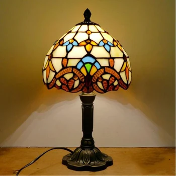 WOERFU Diffany Bord Lampe 20cm Resin Base E27 Soveværelse sengelampe Mode Retro bordlamper