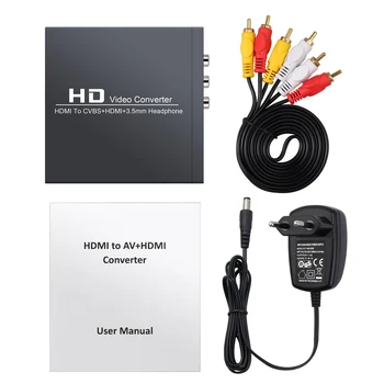 ESYNiC CVBS AV Video Audio Converter HDMI Til AV+HDMI+3,5 mm Hovedtelefon Adapter Understøtter 1080P, PAL, NTSC Til HD-TV HD-DVD-Afspiller PC