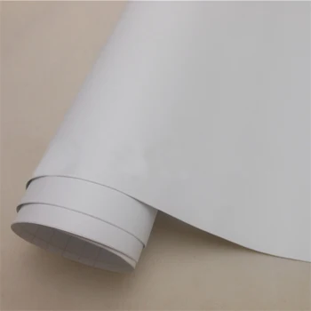 Mat hvid PVC Vinyl Wrap Selvklæbende 100mm x 1520mm Air-Release-Boblen Frie Bil Styling Film Dekorationer