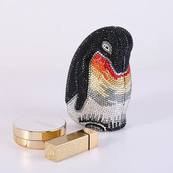 Kvinder penguin form krystal diamant middag clutches tasker dame skulder taske kæde part, håndtaske Rhinestone brude poser, clutch