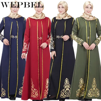 WEPBEL Muslimske Kvinder Kjole Abaya Casual Blomster Fuld Ærme O Neck Ladies Casual Lange Maxi-Kjoler